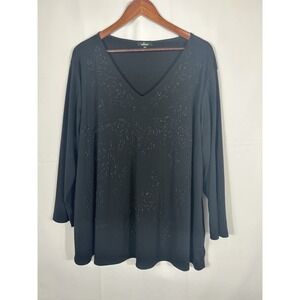 Educe Womens Black Floral Beaded Top Size 3X Stretch Disco Glam Corpcore Femme